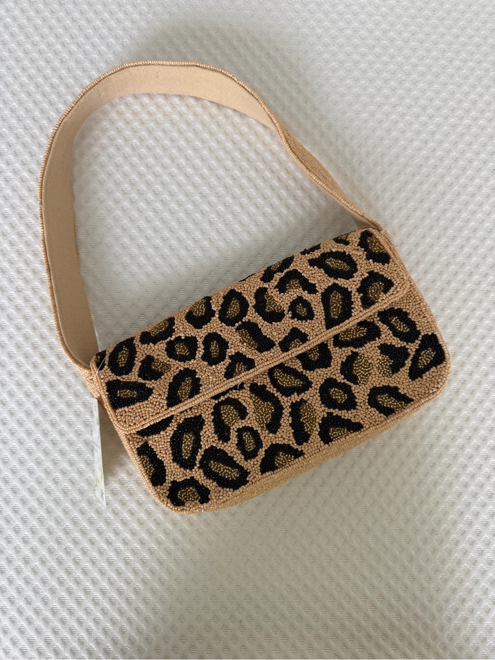 Leopard-Print Beaded Shoulder Bag in Tan and Black